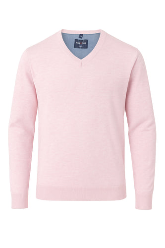 Pullover - Casual Fit - V-Ausschnitt - Einfarbig - Rosa