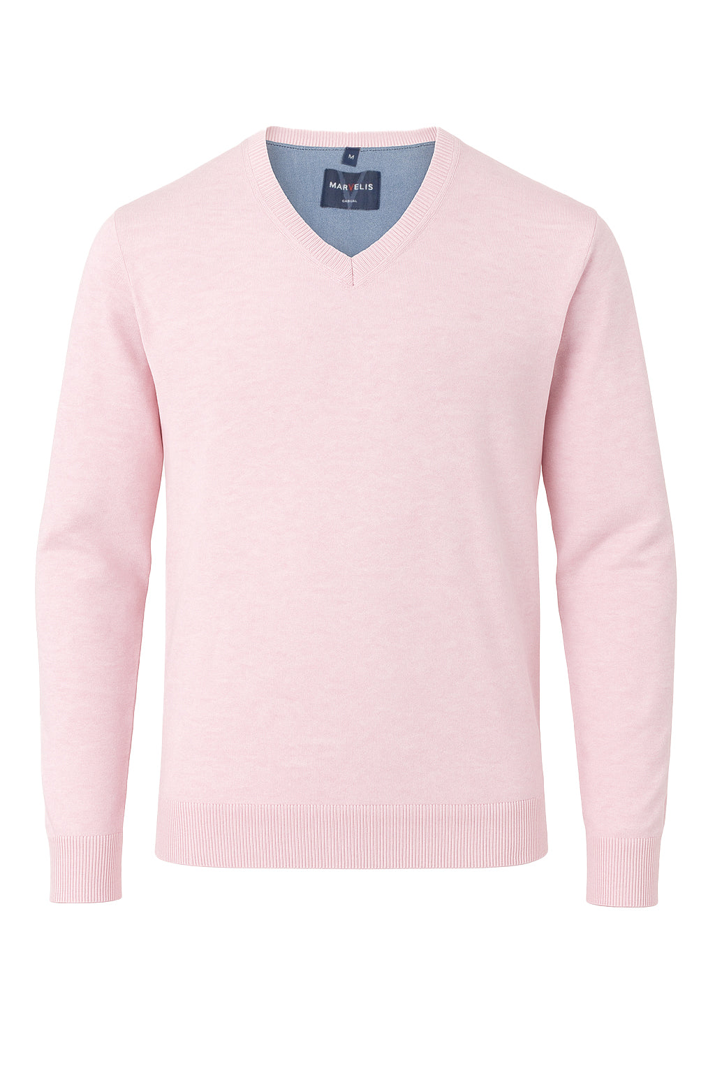 Pullover - Casual Fit - V-Ausschnitt - Einfarbig - Rosa