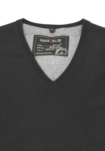 Pullover - Casual Fit - V-Ausschnitt - Einfarbig - Schwarz