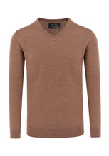 Load image into Gallery viewer, Pullover - Merino - Casual Fit - V-Ausschnitt - Einfarbig - Braun