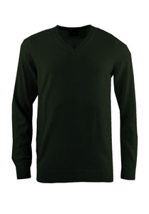 Pullover - Merino - Casual Fit - V-Ausschnitt - Einfarbig - Dunkelgrün