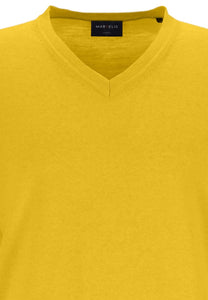 Pullover - Merino - Casual Fit - V-Ausschnitt - Einfarbig - Gelb