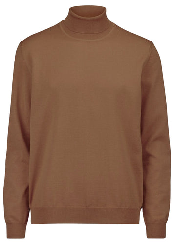 Rollkragenpullover - Casual Fit - Merino - Einfarbig - Braun