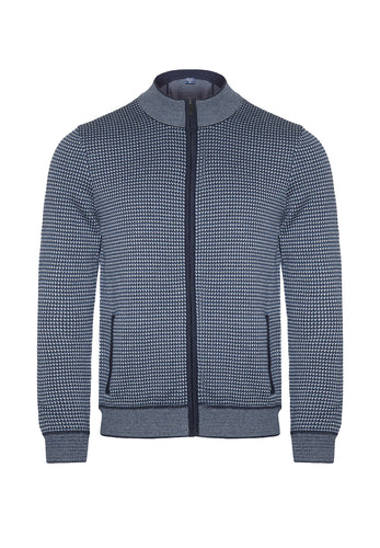Strickjacke - Casual Fit - Stehkragen - Einfarbig - Dunkelblau
