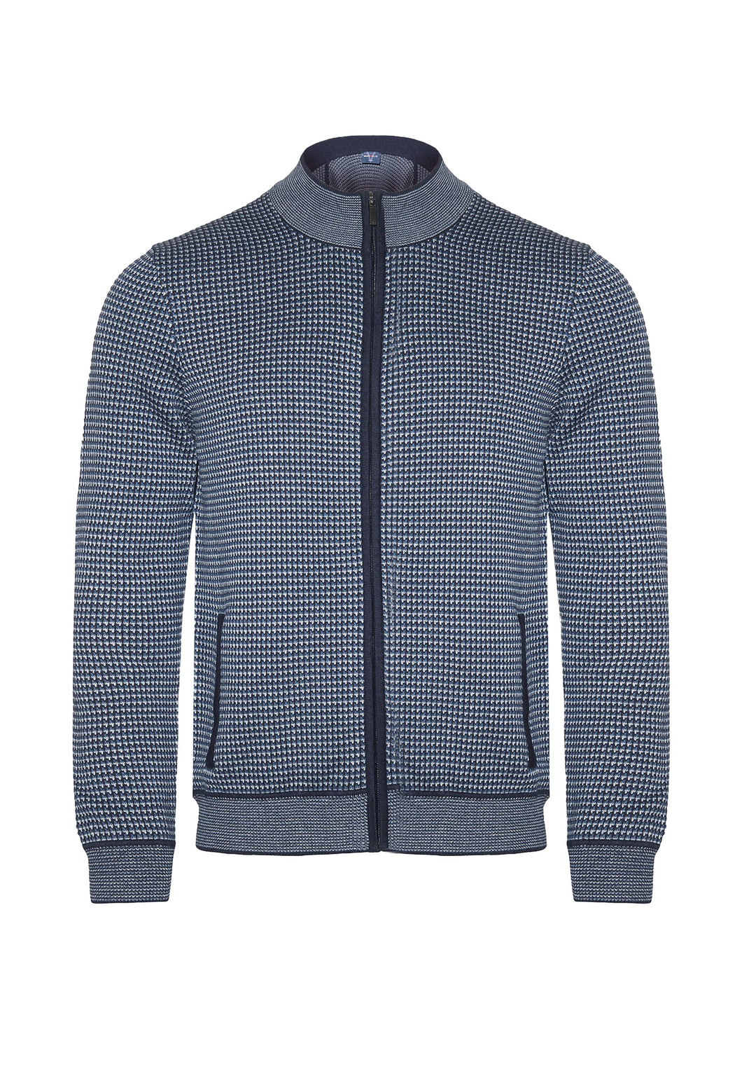 Strickjacke - Casual Fit - Stehkragen - Einfarbig - Dunkelblau