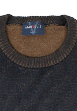 Laden Sie das Bild in den Galerie-Viewer, Strickpullover - Casual Fit - Rundhals - Kaschmir - Dunkelblau/Cognac