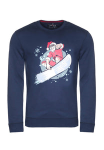 Sweatshirt - Casual Fit - Langarm - Weihnachtsprint - Dunkelblau
