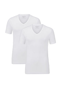 Marvelis Herren T-Shirt Doppelpack Body Fit V-Ausschnitt Weiß