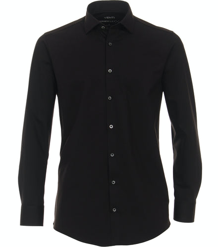 Jerseyhemd - Modern Fit - Langarm - Einfarbig - Schwarz