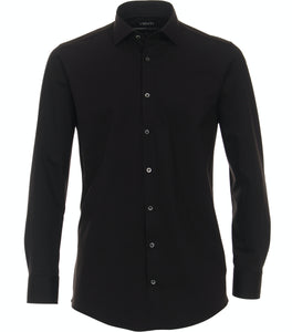 Jerseyhemd - Modern Fit - Langarm - Einfarbig - Schwarz