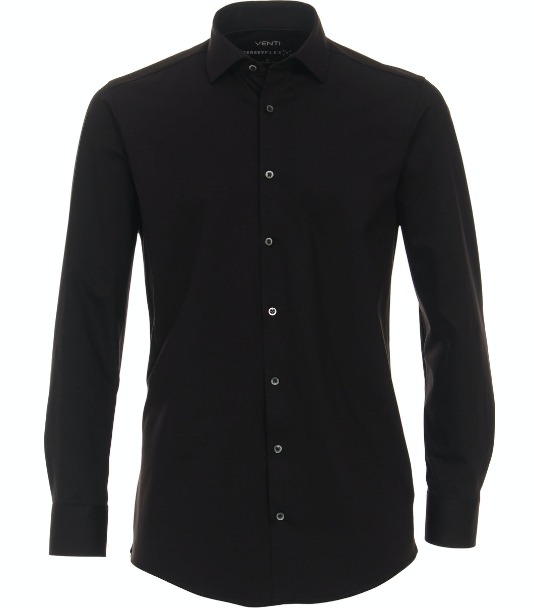 Jerseyhemd - Modern Fit - Langarm - Einfarbig - Schwarz