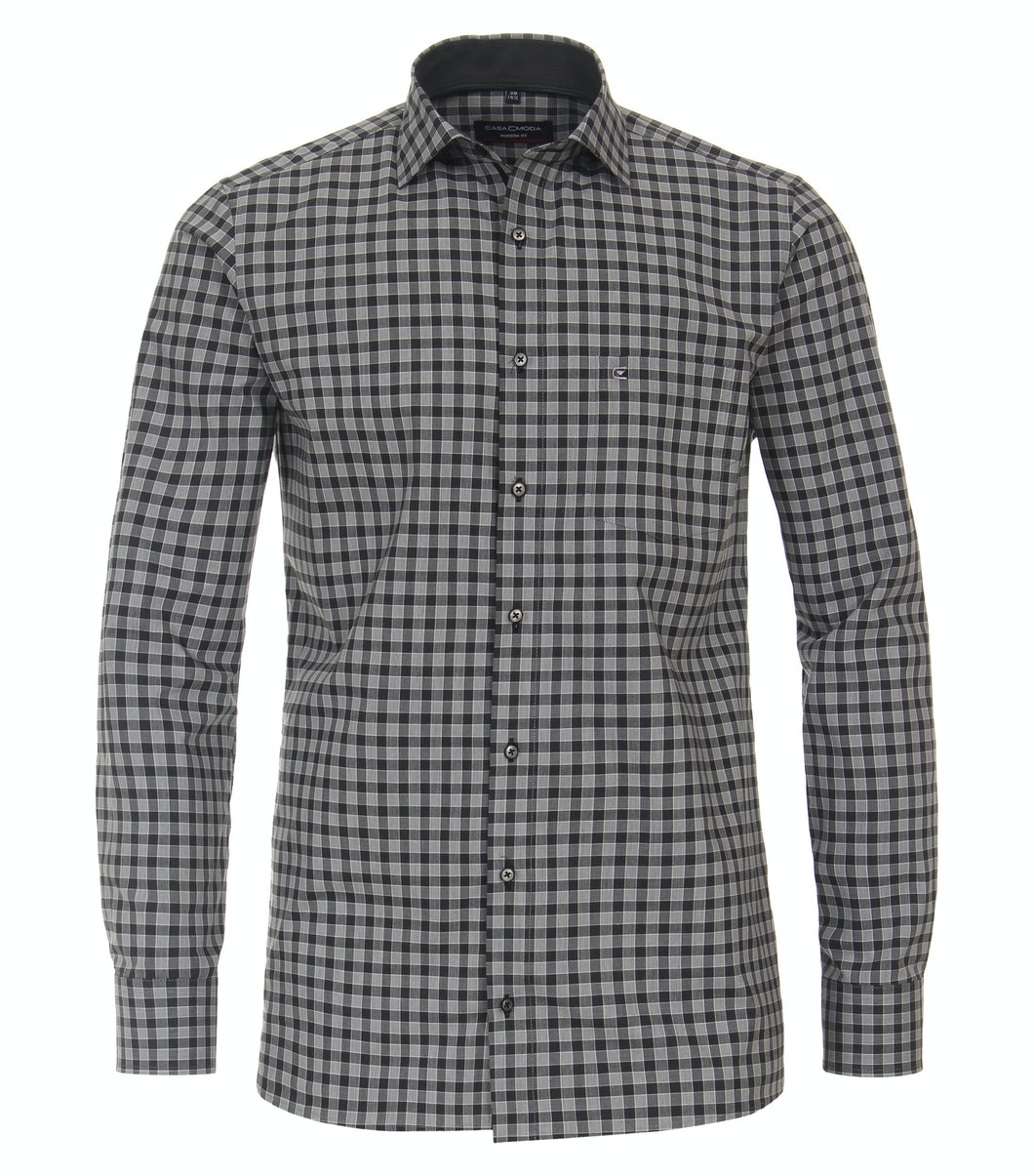 Businesshemd - Modern Fit - Langarm - Kariert - Schwarz/Grau