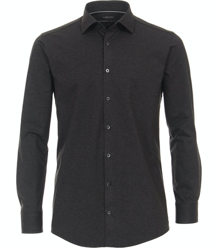 Jerseyhemd - Modern Fit - Langarm - Einfarbig - Anthrazit