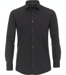 Jerseyhemd - Modern Fit - Langarm - Einfarbig - Anthrazit