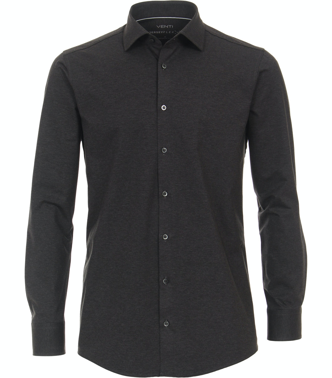 Jerseyhemd - Modern Fit - Langarm - Einfarbig - Anthrazit