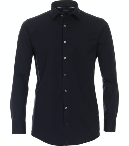 Jerseyhemd - Modern Fit - Langarm - Einfarbig - Blau