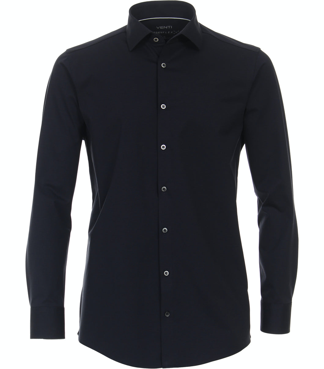 Jerseyhemd - Modern Fit - Langarm - Einfarbig - Blau