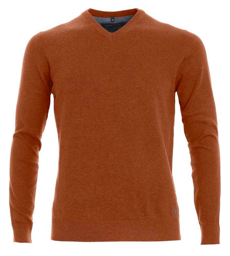 Pullover - Casual Fit - V-Ausschnitt - Einfarbig - Rostbraun