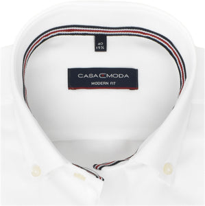 Casamoda Herren Businesshemd Modern Fit Button Down Kragen Langarm Einfarbig Weiß