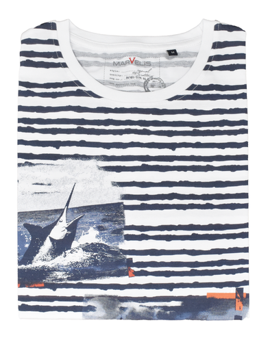 Marvelis T-Shirt Halbarm Maritim dunkelblau/weiß reine Baumwolle