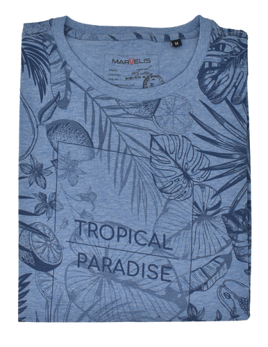 Marvelis T-Shirt Halbarm Tropical Paradise blau reine Baumwolle