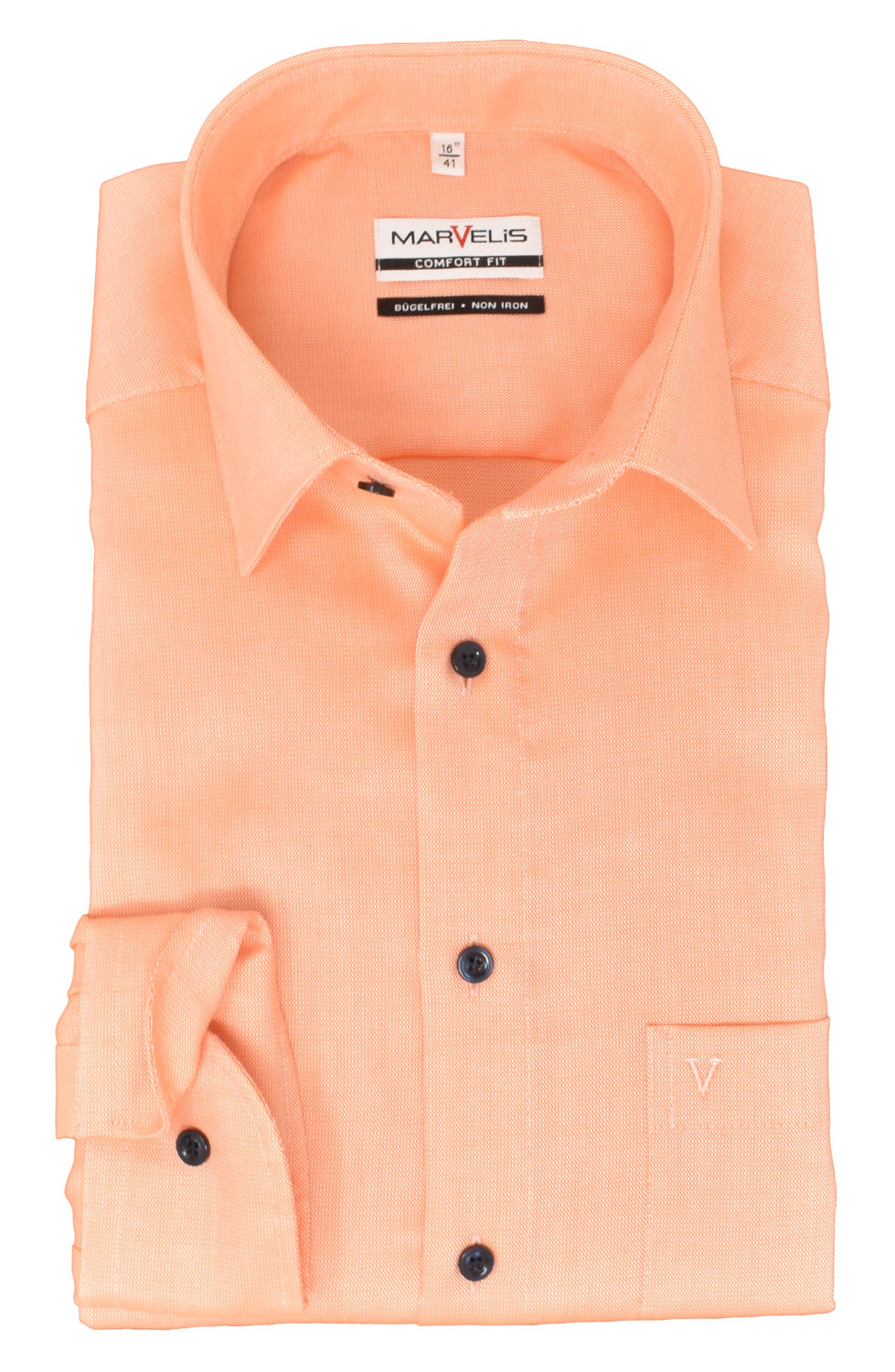 Marvelis Herren Businesshemd Comfort Fit Kent Kragen Langarm Einfarbig Orange