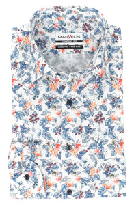 Marvelis Herren Businesshemd Comfort Fit Kent Kragen Langarm Florales Muster Weiß/Blau/Rot