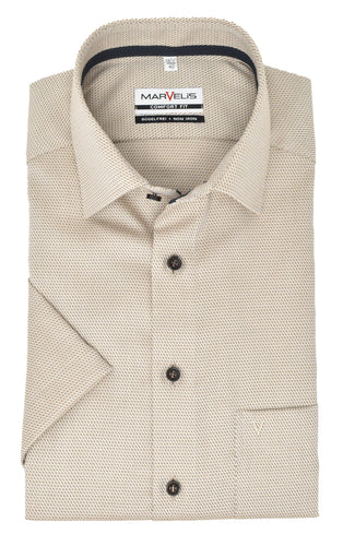 Marvelis Herren Kurzarmhemd Comfort Fit Kent Kragen Kurzarm Struktur Braun