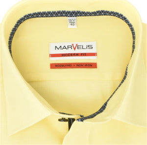 Marvelis Herren Kurzarmhemd Modern Fit Kent Kragen Kurzarm Einfarbig Gelb