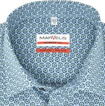 Laden Sie das Bild in den Galerie-Viewer, Marvelis Herren Kurzarmhemd Modern Fit Kent Kragen Kurzarm Muster Hellblau/Grün