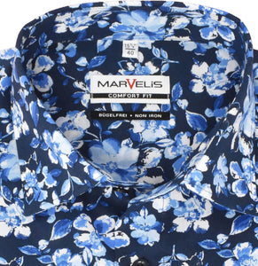 Businesshemd - Comfort Fit - Kurzarm - Florales Muster - Dunkelblau