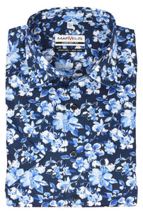 Businesshemd - Comfort Fit - Kurzarm - Florales Muster - Dunkelblau