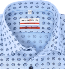 Load image into Gallery viewer, Marvelis Herren Businesshemd Modern Fit Kent Kragen Kurzarm Muster Hellblau