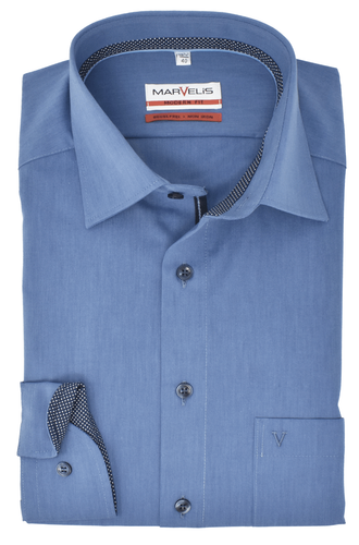 Marvelis Herren Businesshemd Modern Fit Kent Kragen Langarm Einfarbig Rauchblau
