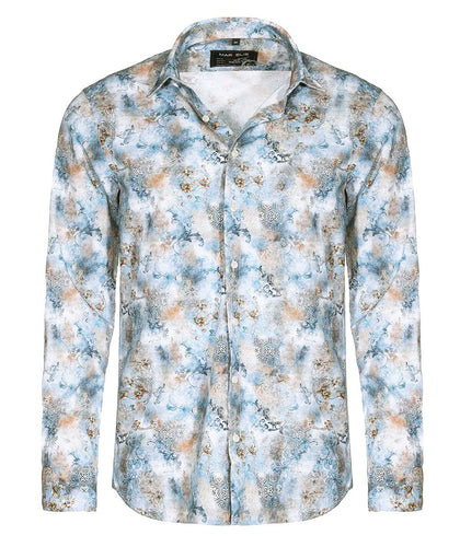 Marvelis Herren Langarmhemd Modern Fit Kent Kragen Langarm Muster Blau