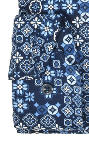 Marvelis Herren Businesshemd Body Fit Kent Kragen Extra Langer Arm 69cm Muster Blau