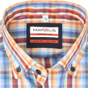 Marvelis Herren Businesshemd Modern Fit Button Down Kragen Extra Langer Arm 69cm Kariert Bunt