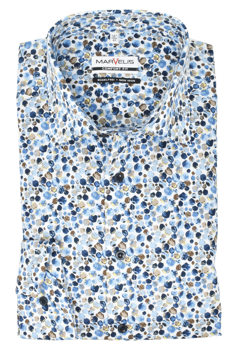 Businesshemd - Comfort Fit - Langarm - Muster - Blau/Braun/Weiß