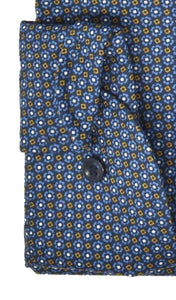 Marvelis Herren Businesshemd Modern Fit Kent Kragen Extra Langer Arm 69cm Muster Blau/Cognac