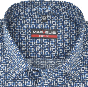 Marvelis Herren Businesshemd Body Fit Kent Kragen Langarm Muster Blau/Weiß