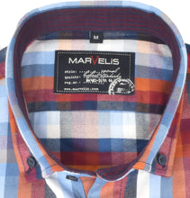 Laden Sie das Bild in den Galerie-Viewer, Marvelis Herren Flanellhemd Casual Fit Button Down Kragen Langarm Kariert Rot/Blau
