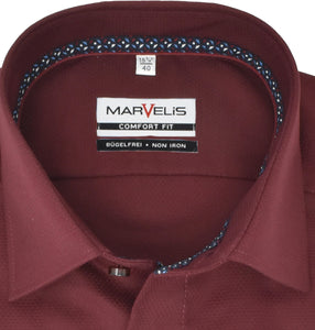 Marvelis Herren Businesshemd Comfort Fit Kent Kragen Langarm Struktur Bordeaux