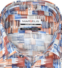 Laden Sie das Bild in den Galerie-Viewer, Marvelis Herren Businesshemd Comfort Fit Kent Kragen Langarm Muster Rostbraun/Blau