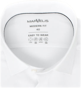 Marvelis Herren Easy To Wear Hemd Modern Fit Kent Kragen Langarm Stretch Einfarbig Weiß