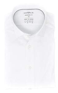 Marvelis Herren Easy To Wear Hemd Modern Fit Kent Kragen Langarm Stretch Einfarbig Weiß