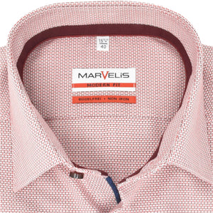 Marvelis Herren Businesshemd Modern Fit Kent Kragen Langarm Muster Rot