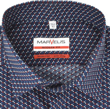 Load image into Gallery viewer, Marvelis Herren Businesshemd Modern Fit Kent Kragen Extra Langer Arm 69cm Muster Rot/Blau/Weiß