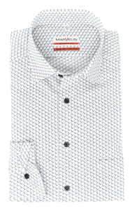 Marvelis Herren Businesshemd Modern Fit Under Button Down Langarm Muster Weiß