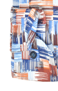 Marvelis Herren Businesshemd Modern Fit Kent Kragen Langarm Muster Rostbraun/Blau