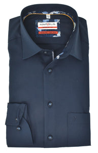 Marvelis Herren Businesshemd Modern Fit Kent Kragen Extra Langer Arm 69cm Einfarbig Dunkelblau